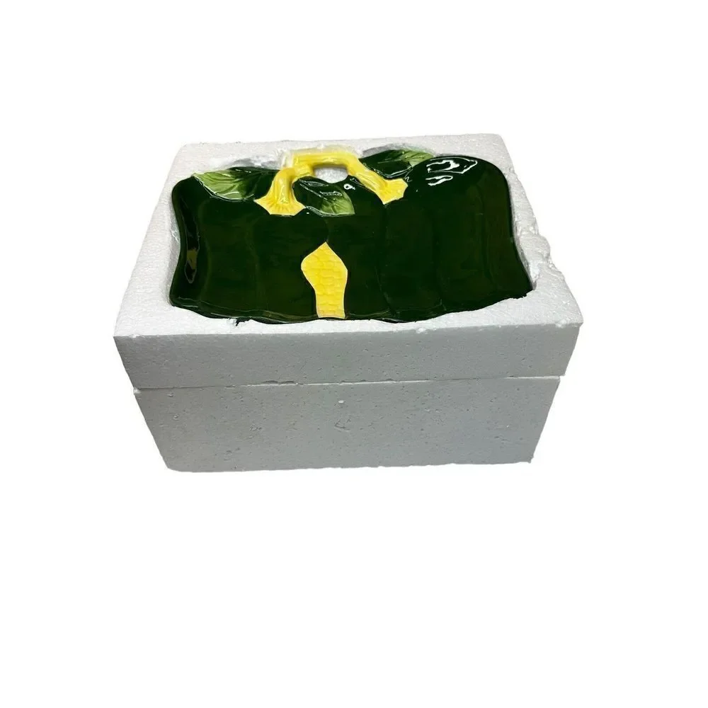 Vintage Four Piece Ceramic Green Pepper Condiment Kitchen Set in Original Box